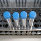 Containers for swab samples, which are used for a polymerase chain reaction (PCR) test to detect the coronavirus that causes covid-19.